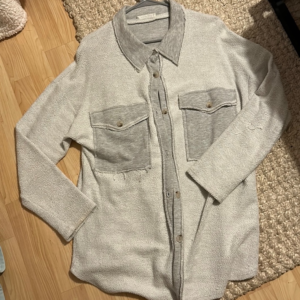 Gray knit button up
